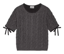 Zopfmuster-Pullover mit Bindedetail - Grau