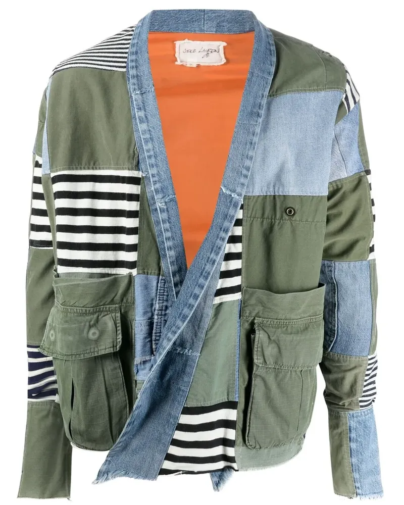 Greg Lauren Jacke im Patchwork-Look - Blau Blau