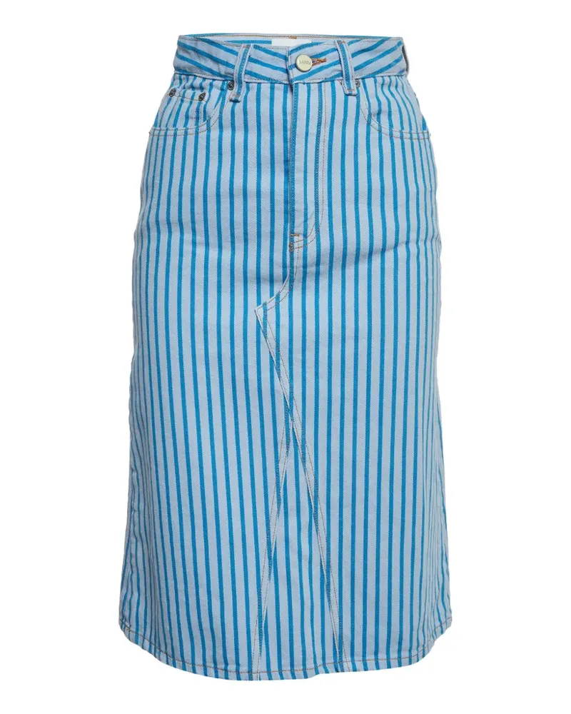 Ganni stripe-print denim midi skirt - Blau Blau