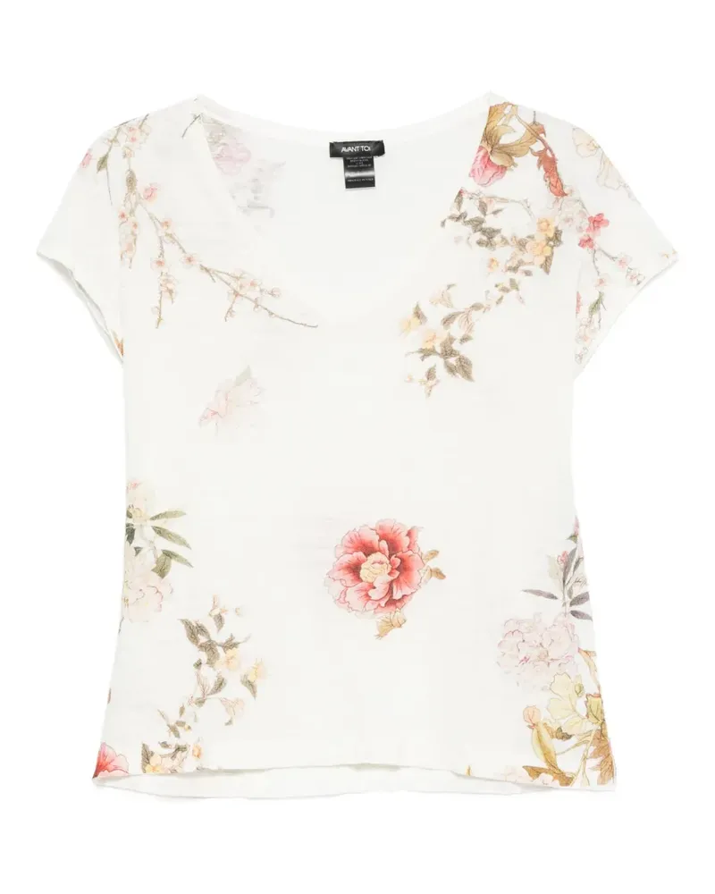 Avant Toi floral-print V-neck T-shirt - Nude Nude