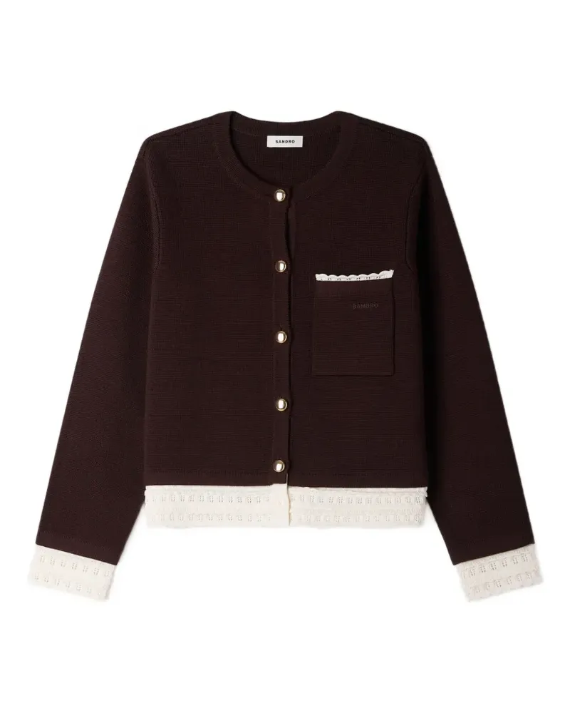 Sandro Cardigan mit aufgesticktem Saum und aufgesetzter Tasche - Braun Braun