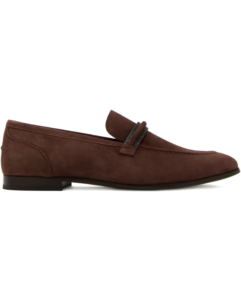 Brunello Cucinelli Loafer aus Wildleder mit Perlenverzierung - Braun Braun