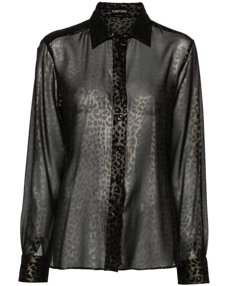 Tom Ford Laminiertes Seidenhemd mit Leoparden-Print - Schwarz Schwarz