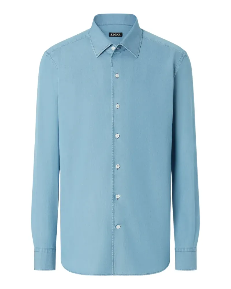 Ermenegildo Zegna Hellblaues Jeanshemd aus Baumwolle Blau