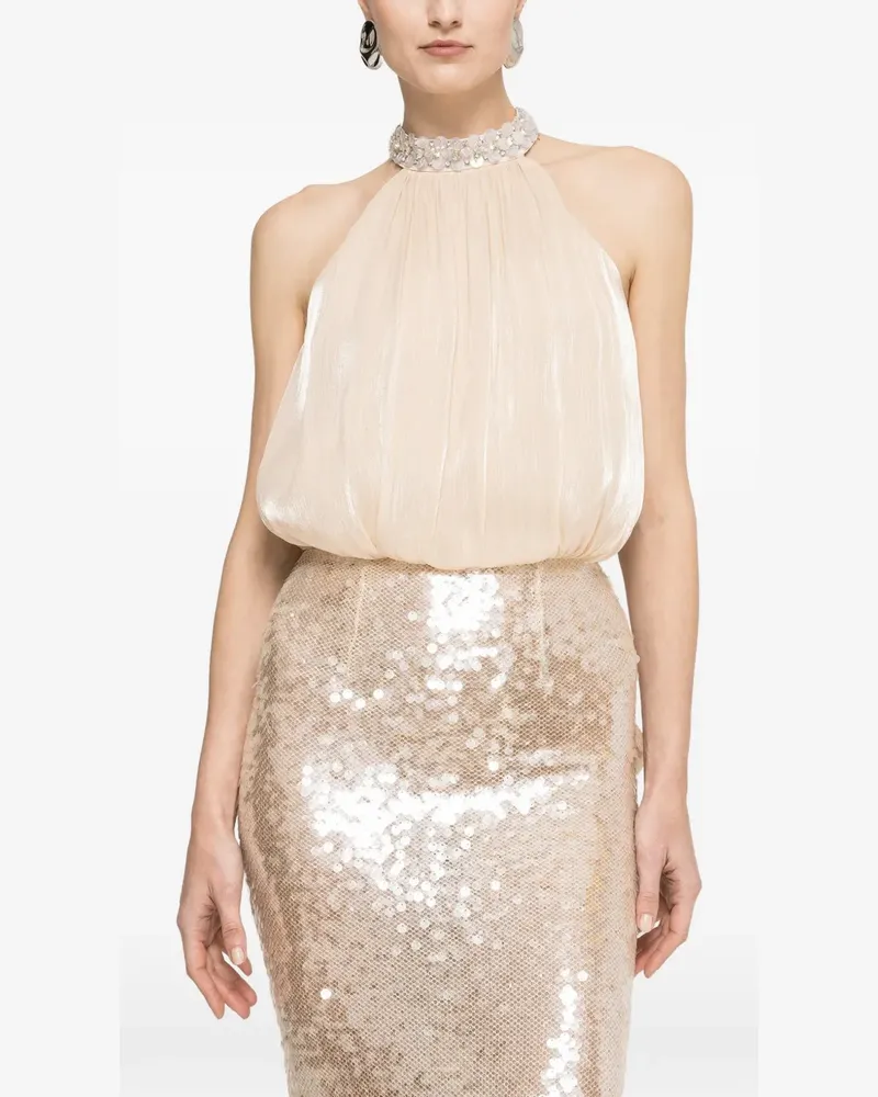 NISSA bow-detail sequin maxi dress - Nude Nude