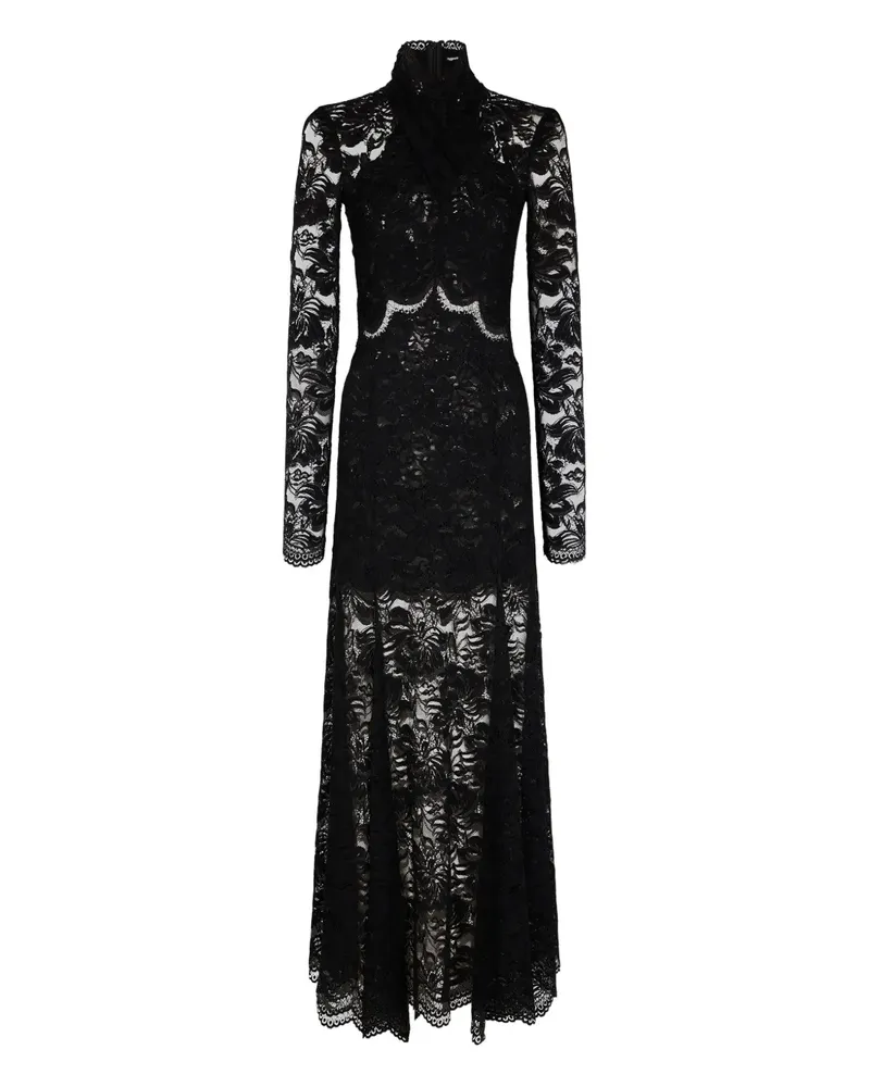 Paco Rabanne long-sleeves lace maxi dress - Schwarz Schwarz