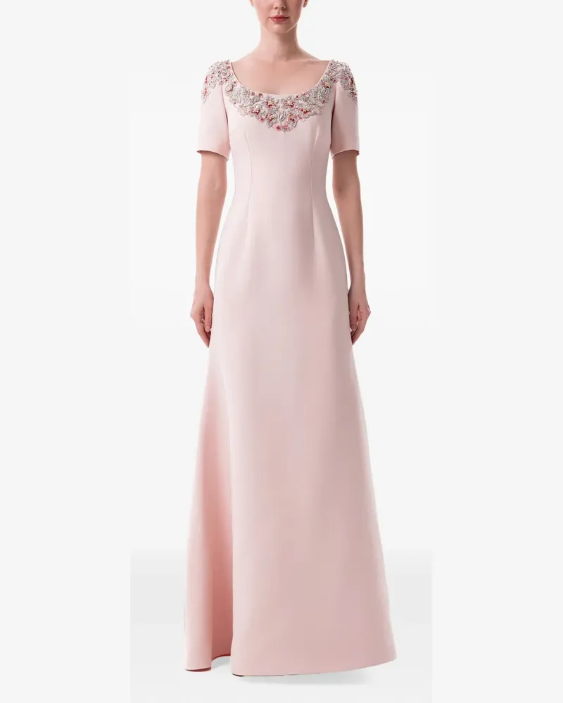 Dina Melwani floral-embellished scoop-neck maxi dress - Rosa Rosa