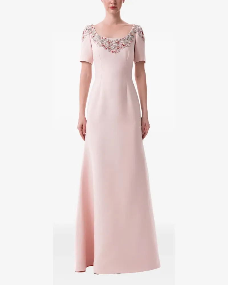 Dina Melwani Verziertes Maxikleid mit U-Ausschnitt - Rosa Rosa
