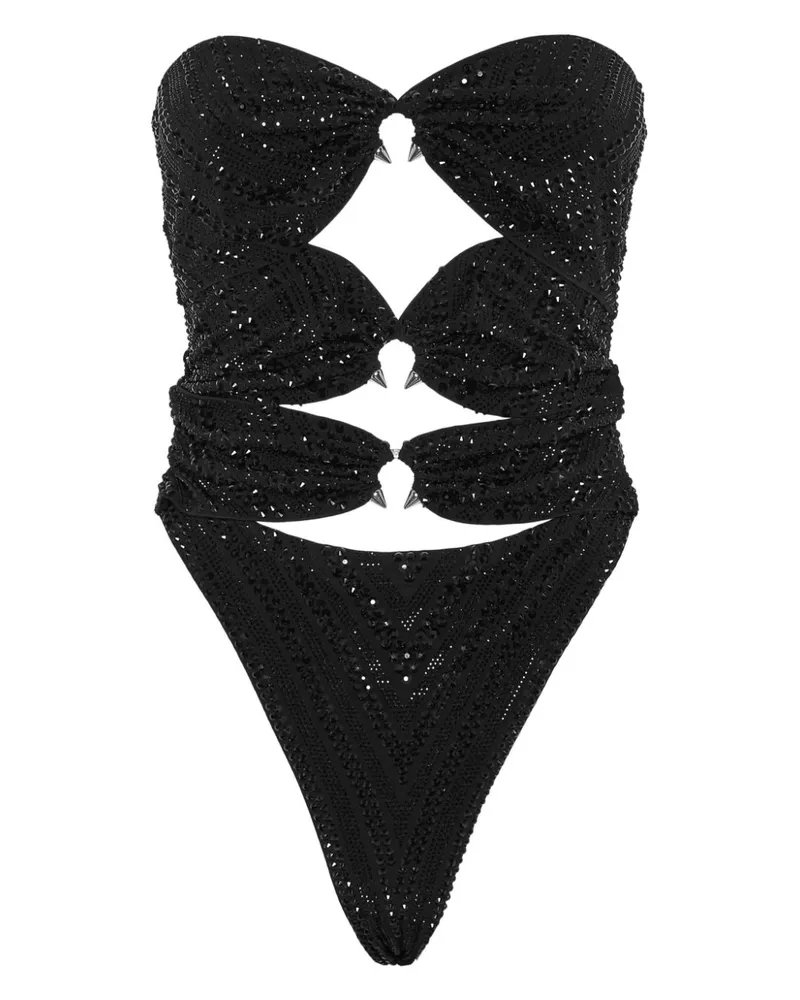 Philipp Plein Badeanzug mit Kristallen - Schwarz Schwarz