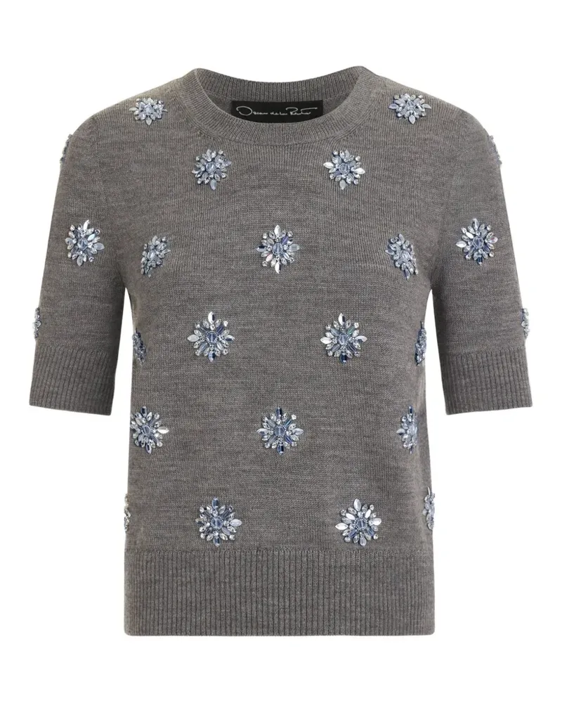 Oscar de la Renta Pullover mit Kristallstickerei - Grau Grau