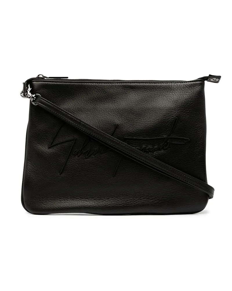 Yohji Yamamoto Schultertasche mit Logo-Stickerei Schwarz