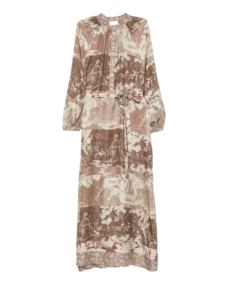 Pierre-Louis Mascia Aloe long-sleeves midi dress - Braun Braun