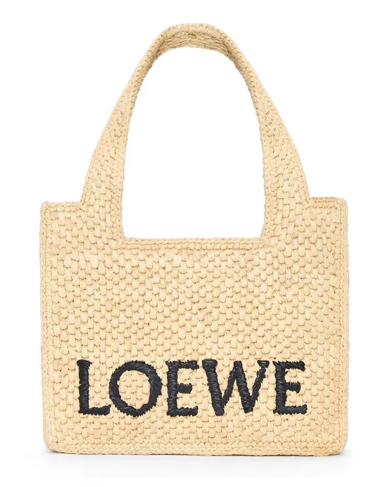 Loewe Mini  Font Tote in raffia - Nude Nude