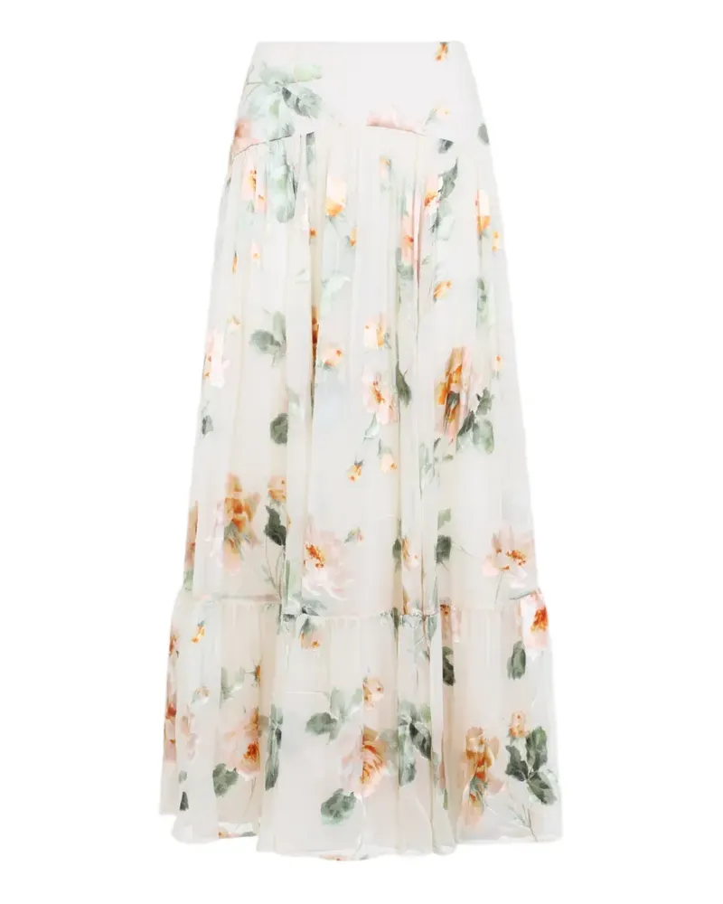 Zimmermann Carousel Burnout floral-print tiered skirt - Nude Nude