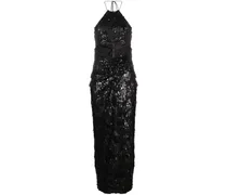 Neckholder-Midikleid mit Pailletten - Schwarz
