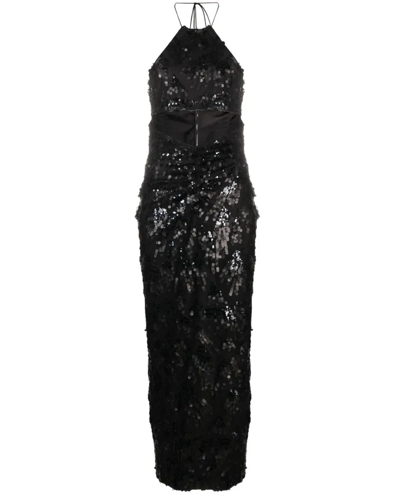 ROTATE Birger Christensen Neckholder-Midikleid mit Pailletten - Schwarz Schwarz