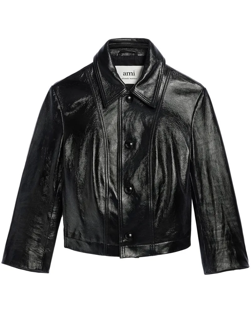 AMI Paris Cropped-Jacke aus Leder - Schwarz Schwarz