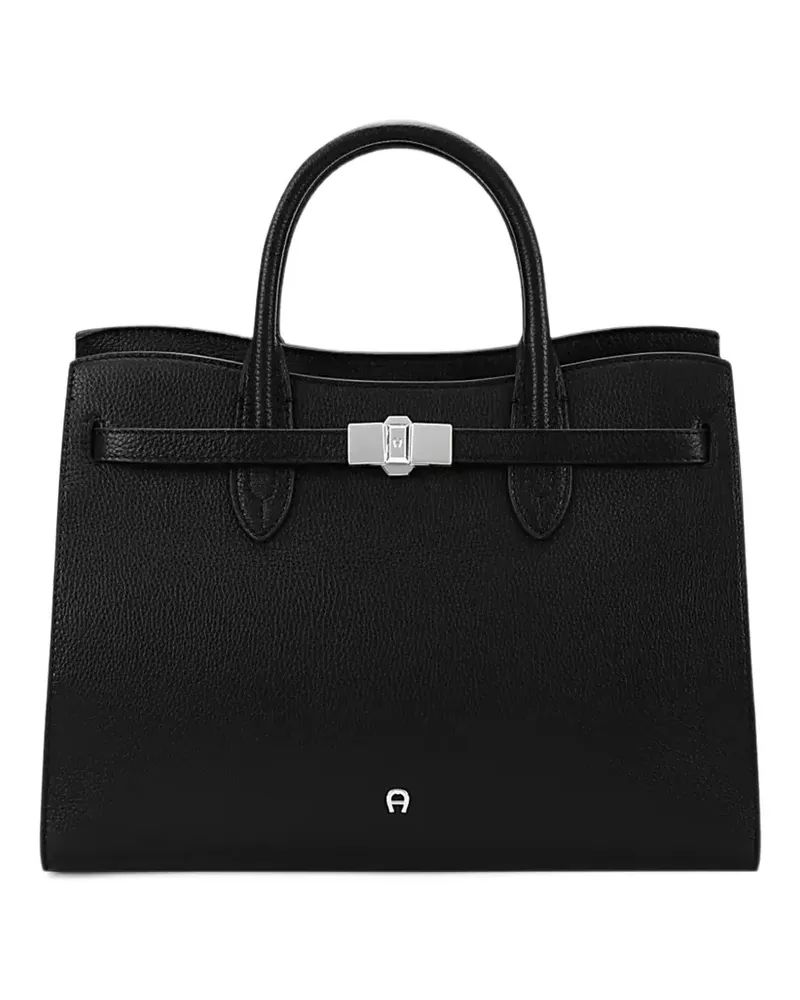 Aigner large Farah logo-plaque grained leather tote bag - Schwarz Schwarz