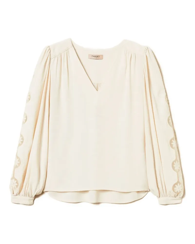 Twin-Set Bestickte Bluse mit Puffärmeln - Nude Nude