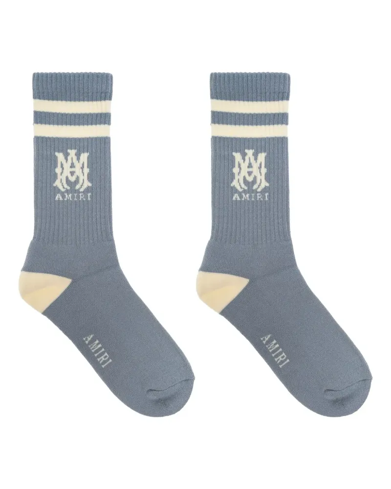 Amiri Gestreifte Socken mit Logo - Blau Blau