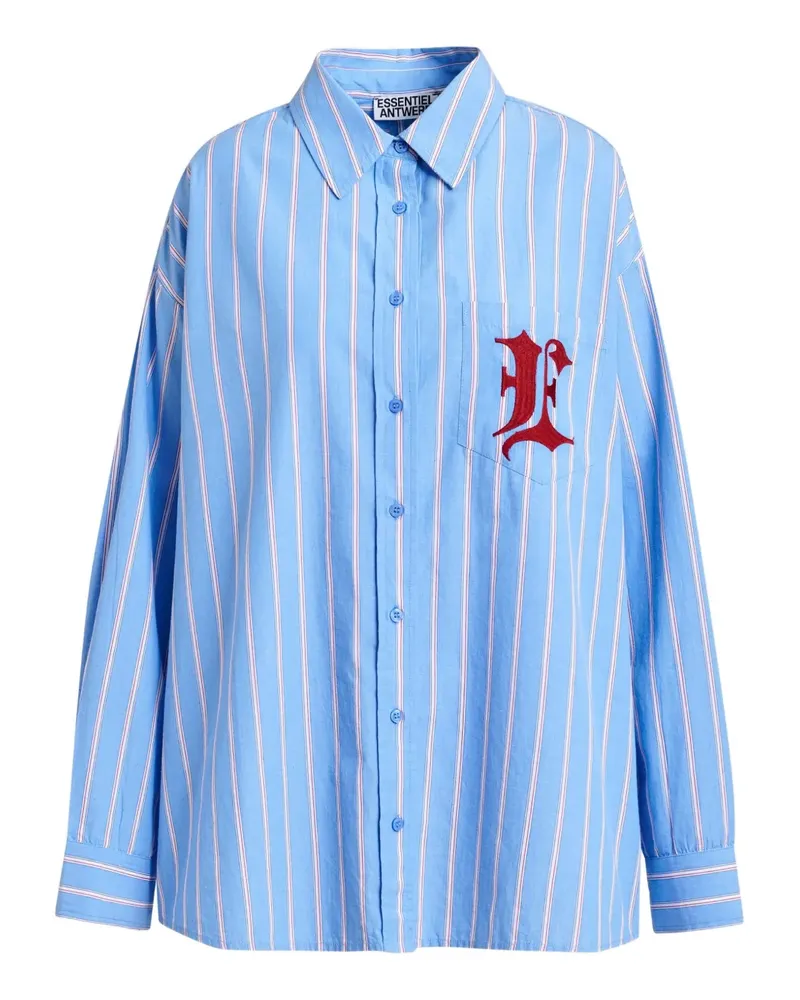 Essentiel Gestreiftes Hemd mit Stickerei - Blau Blau