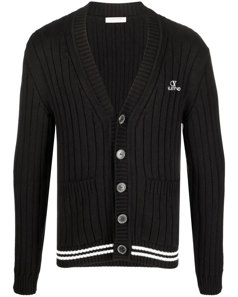 Valentino Garavani Gerippter Cardigan mit V-Ausschnitt - Schwarz Schwarz