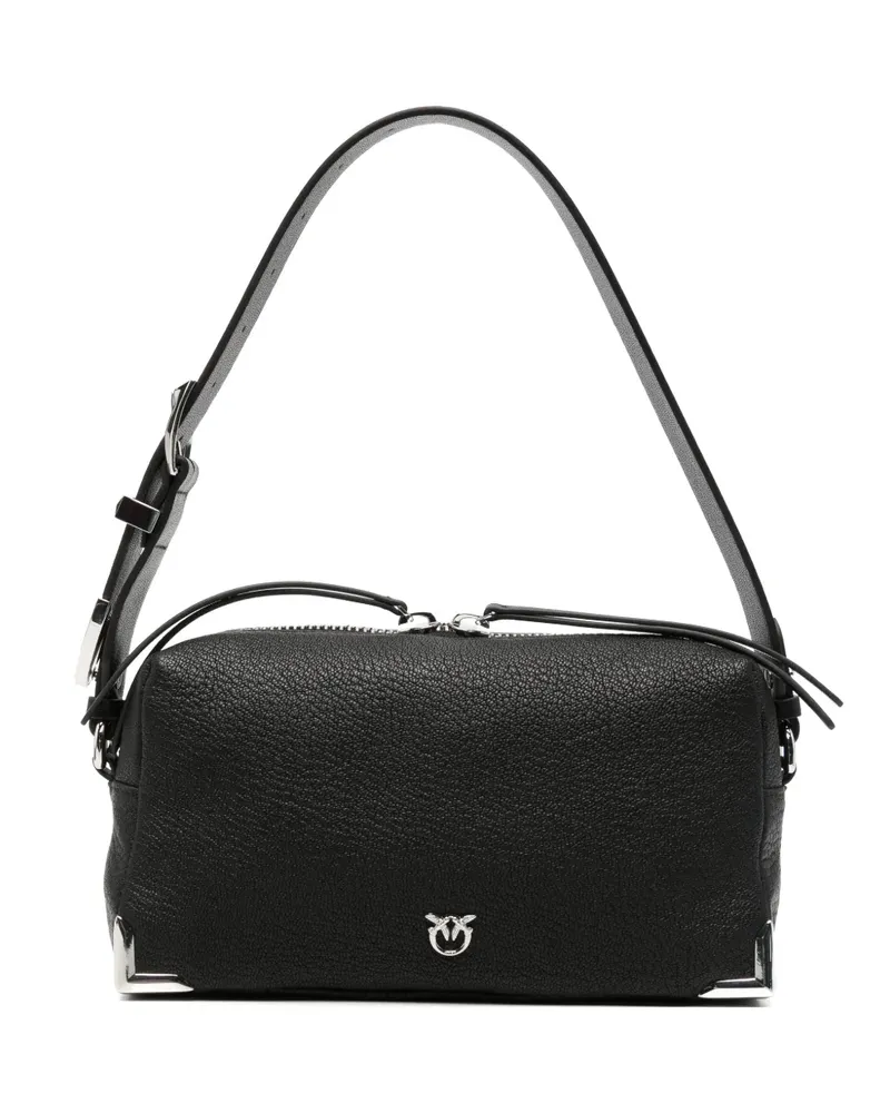 Pinko Mittelgroße Boston Schultertasche aus gekörntem Leder - Schwarz Schwarz