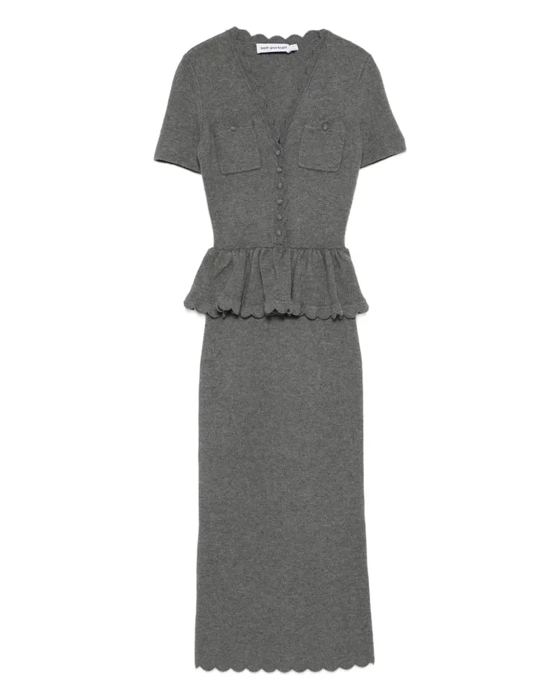 Self-Portrait Midikleid mit Schößchen - Grau Grau