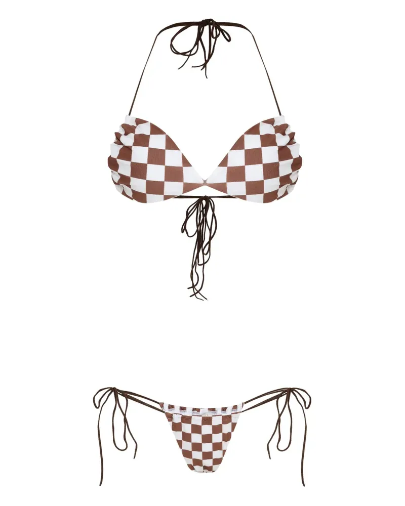 Amir Slama Karierter Triangel-Bikini - Weiß Weiß