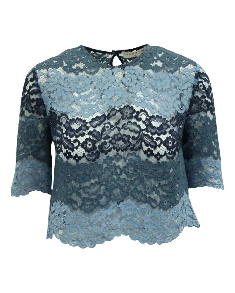 Sandro lace scalloped-hem T-shirt - Blau Blau