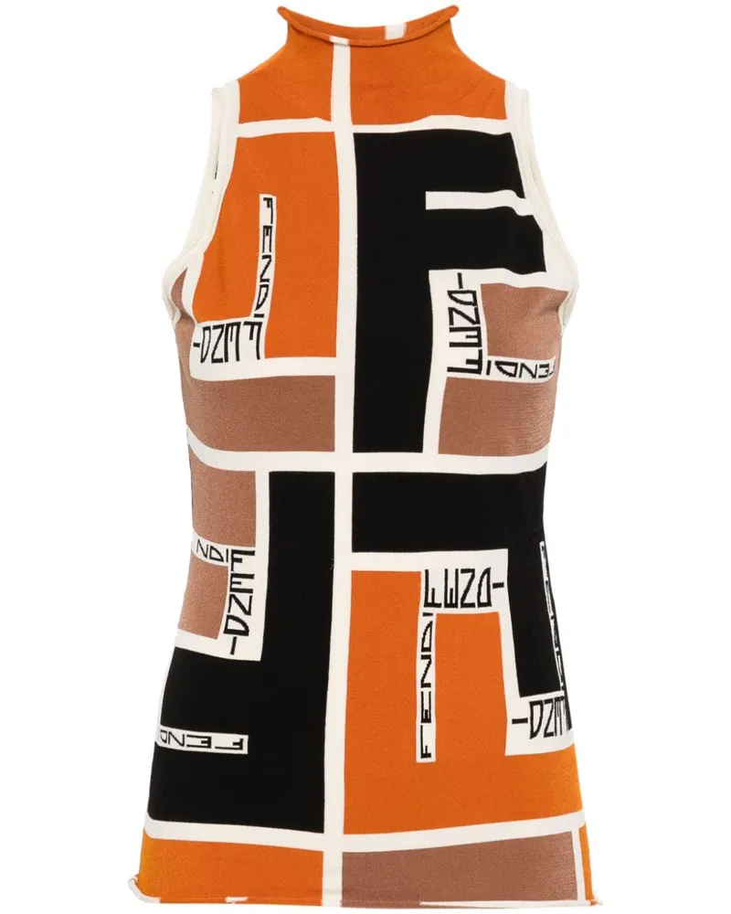 Fendi Strickoberteil mit FF-Print - Orange Orange