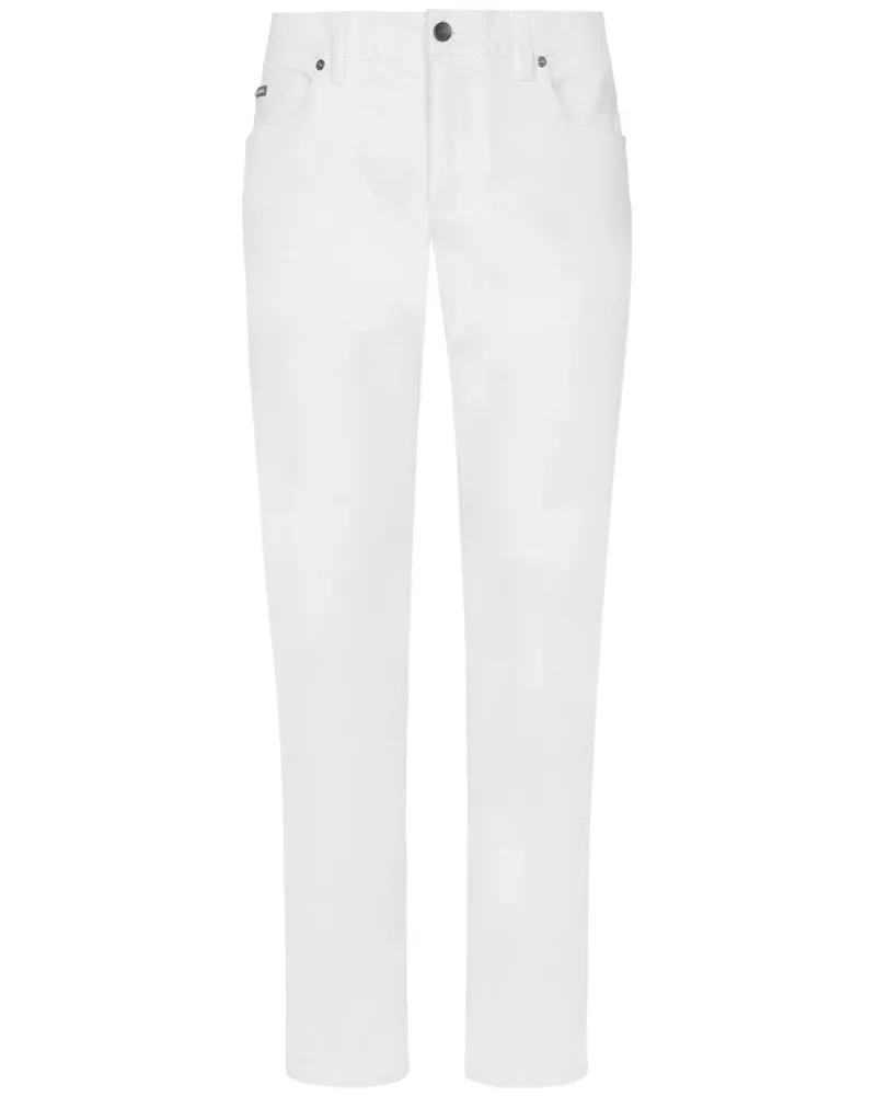 Dolce & Gabbana Slim-Fit-Jeans mit Logo-Schild - Weiß Weiß
