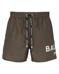 Balmain Badeshorts mit Logo-Print Braun