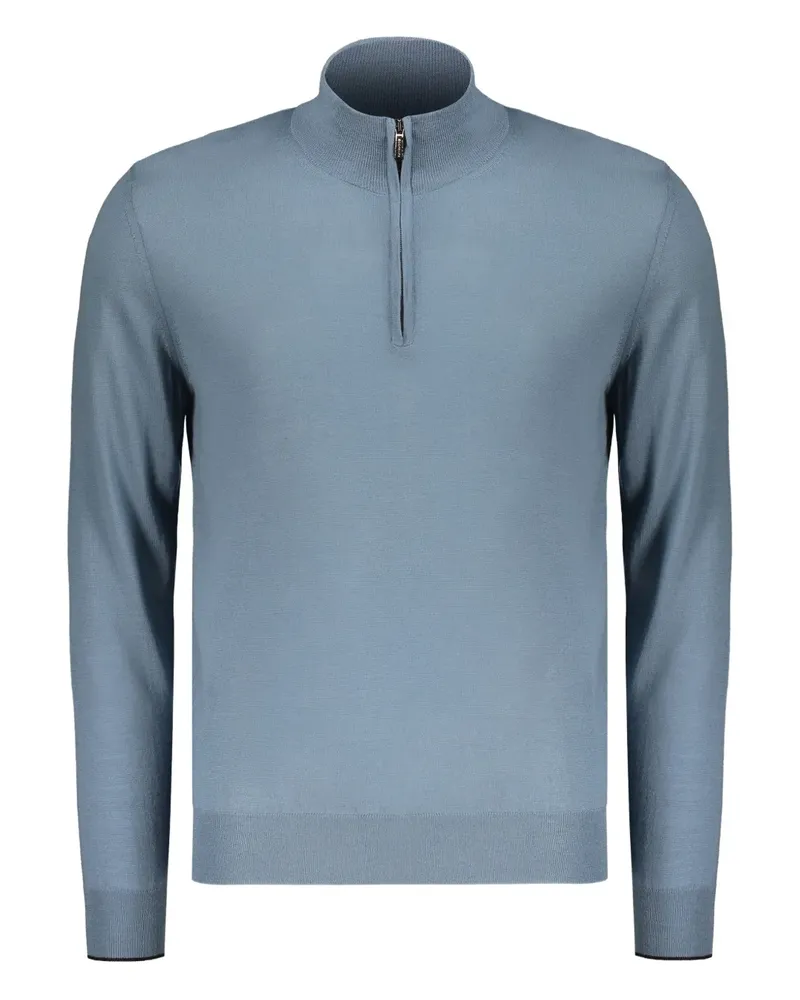 MOORER Pullover mit Reißverschlusskragen - Blau Blau