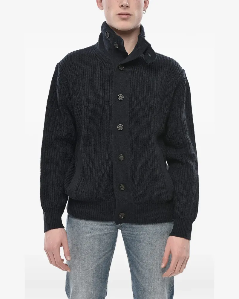 Paolo Pecora Milano high-neck ribbed-knit cardigan - Blau Blau