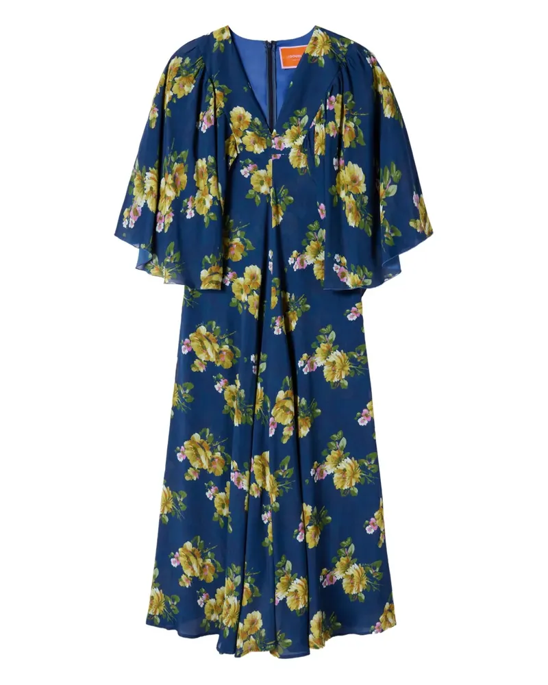 La DoubleJ Cape-Maxikleid mit Blumen-Print - Blau Blau