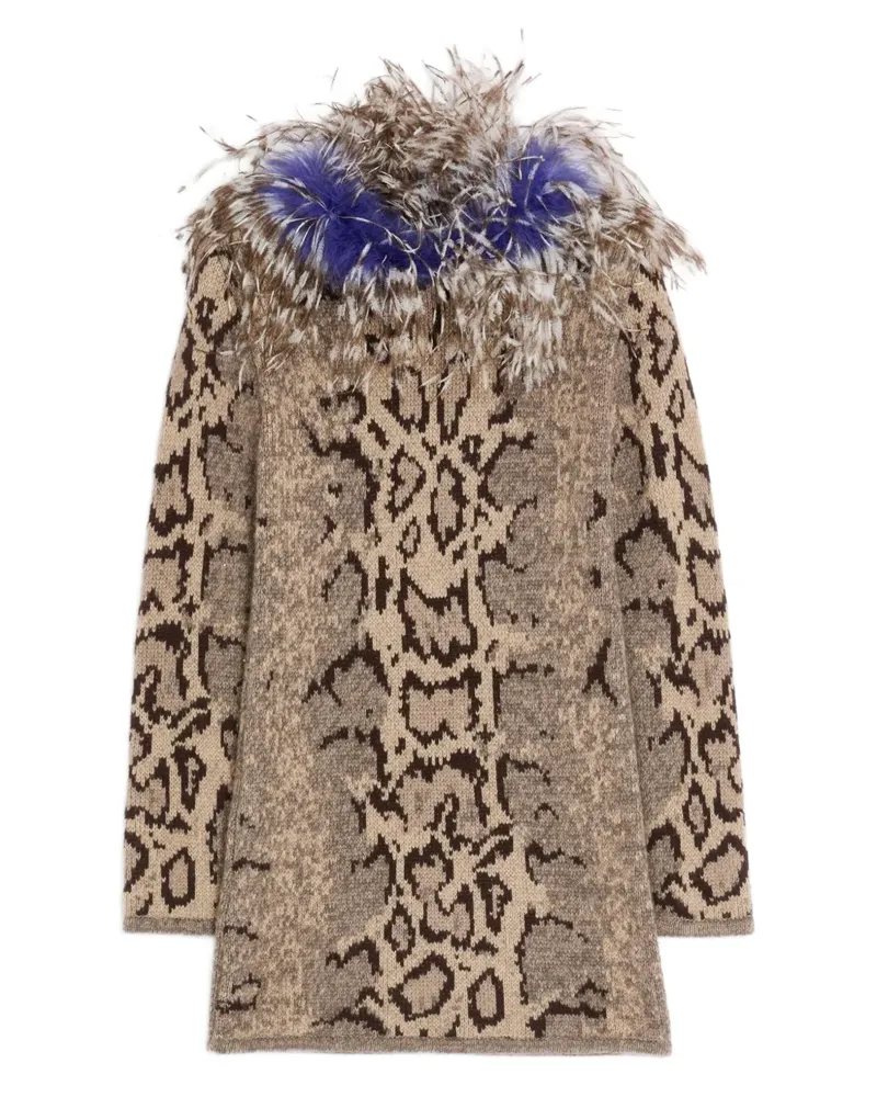 Valentino Garavani Animal-Print-Kleid mit Federbesatz - Nude Nude