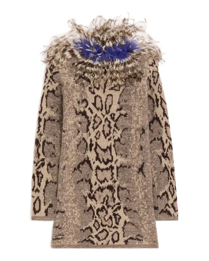 Valentino Garavani Animal-Print-Kleid mit Federbesatz - Nude Nude