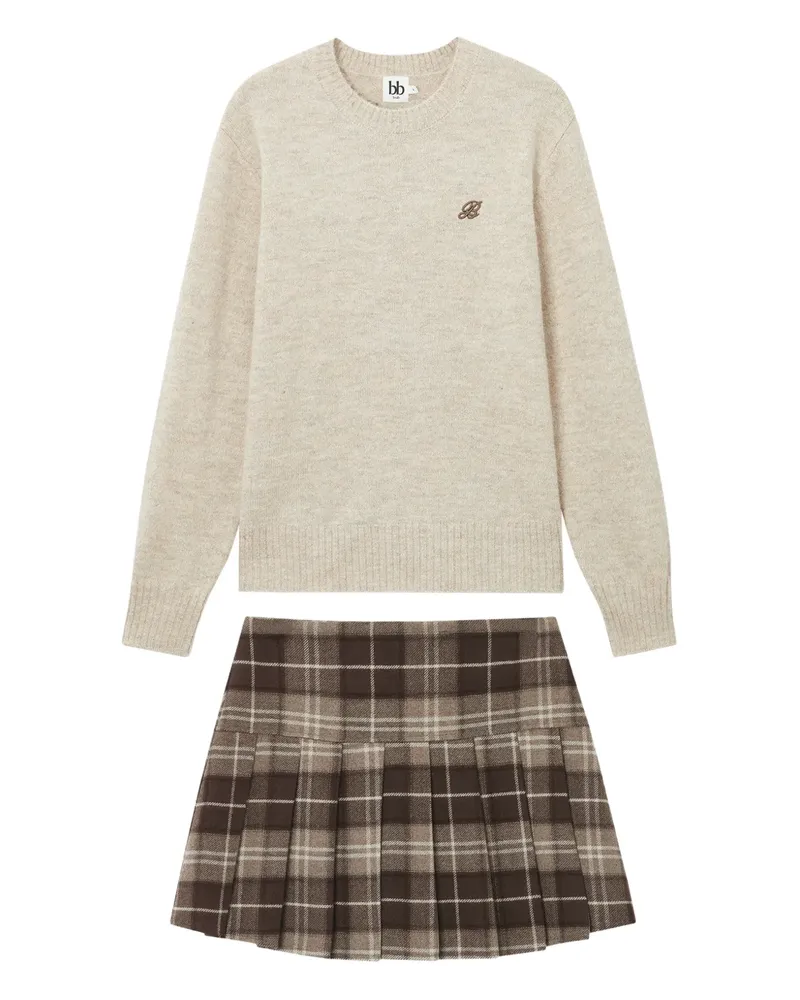 b+ab Karierter Rock mit Stickerei - Nude Nude