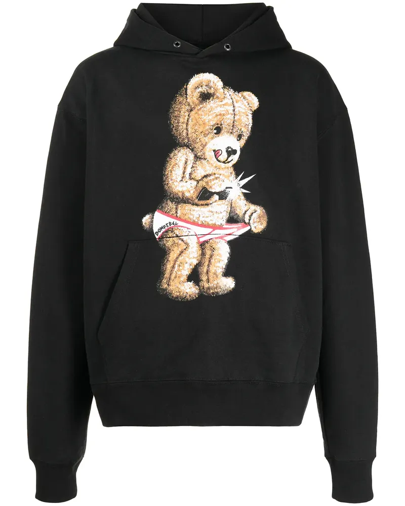 DOMREBEL Hoodie mit Teddy-Print - Schwarz Schwarz