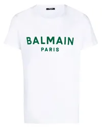 Balmain T-Shirt mit beflocktem Logo Weiß