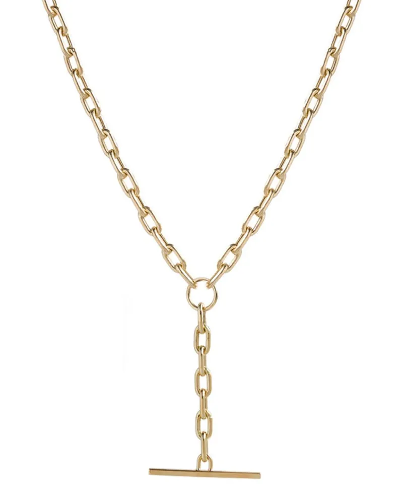 ZOË CHICCO 14K GOLD MEDIUM SQUARE OVAL LINK FAUX TOGGLE LARIAT NECKLACE Gold
