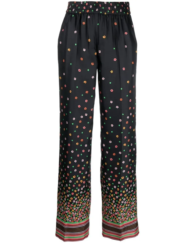 RED Valentino Seidenhose mit Blumen-Print Schwarz