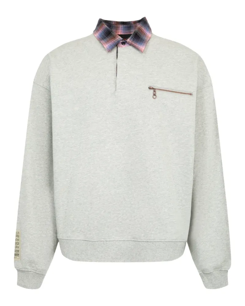 PLEASURES Town Poloshirt mit kariertem Kragen - Grau Grau