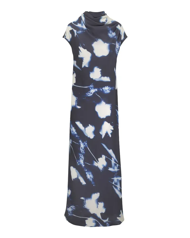 Lela Rose floral-print cowl-neck maxi dress - Blau Blau