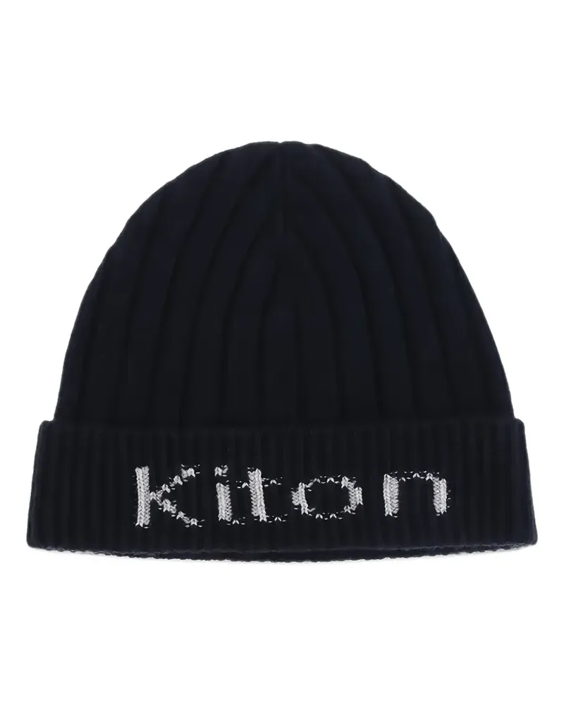 Kiton Gerippte Beanie mit Logo-Stickerei - Blau Blau