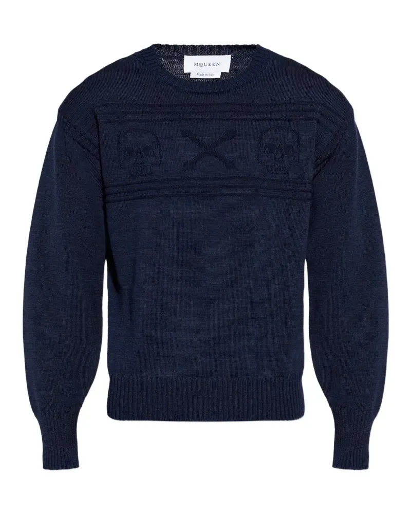Alexander McQueen skull-intarsia wool sweater - Blau Blau