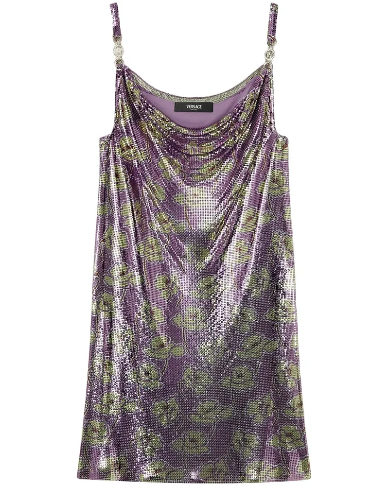 Versace Poppies Metal Mesh-Minikleid mit Spaghettiträgern - Violett Violett