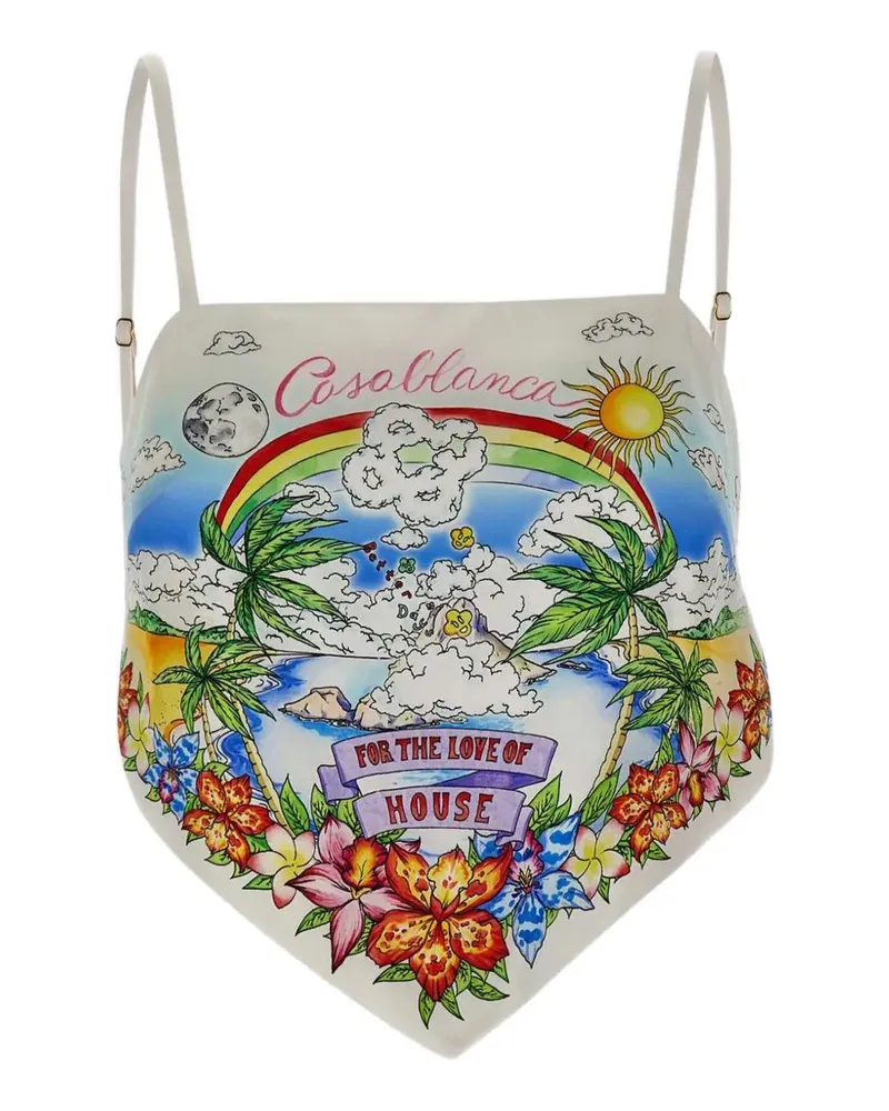 Casablanca Paris floral-print silk top - Weiß Weiß