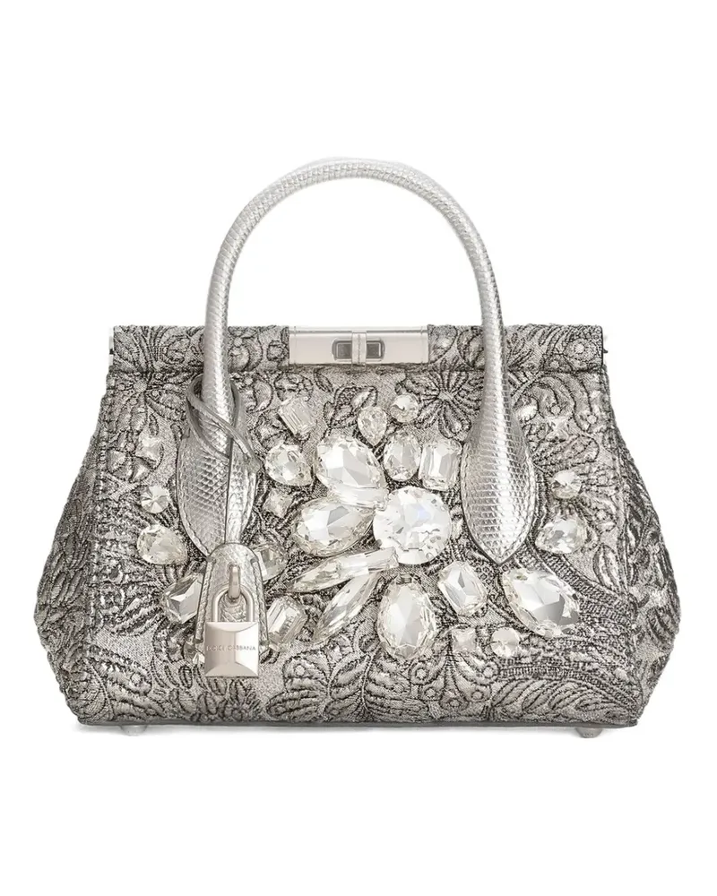 Dolce & Gabbana Mini Marlene Day Tote Bag mit Stickerei - Silber Silber